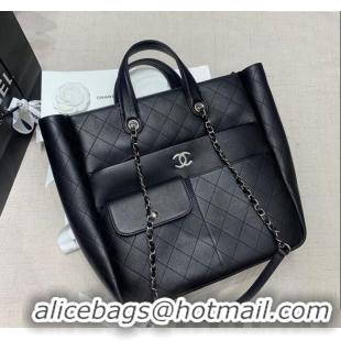 Super Quality Chanel Quilted Calfskin Vertical Shopping Bag CH011302 Black 2025