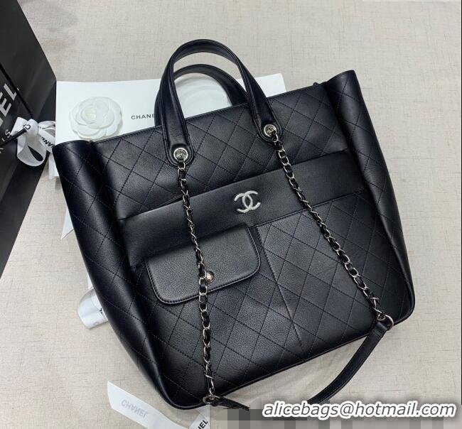 Super Quality Chanel Quilted Calfskin Vertical Shopping Bag CH011302 Black 2025