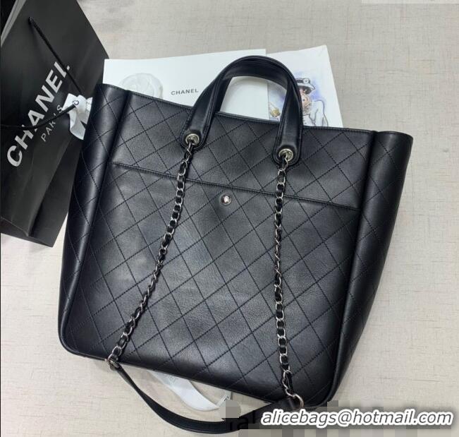 Super Quality Chanel Quilted Calfskin Vertical Shopping Bag CH011302 Black 2025