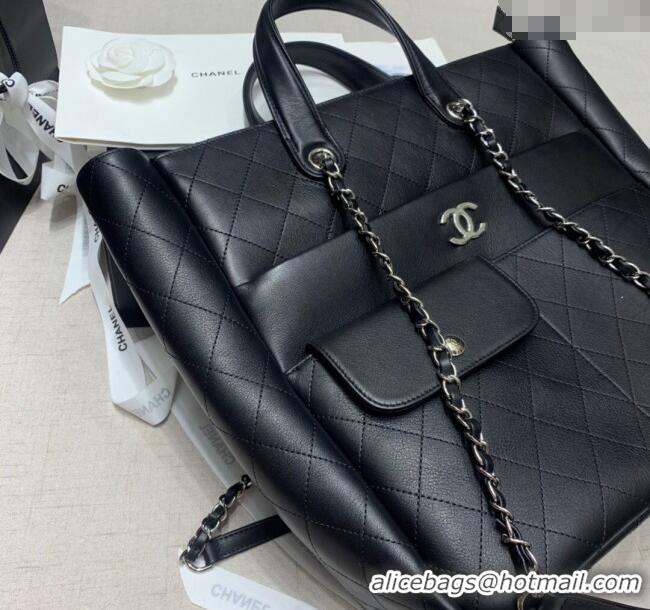 Super Quality Chanel Quilted Calfskin Vertical Shopping Bag CH011302 Black 2025