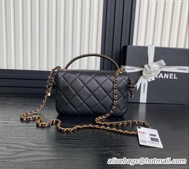 Low Cost Chanel Quilted Lambskin Flap Bag with Top Handle, Chain and Knot AS5317 Black 2025