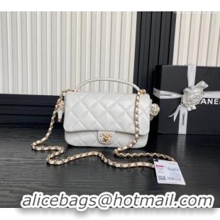 Most Popular Chanel Quilted Lambskin Flap Bag with Top Handle, Chain and Knot AS5317 White 2025