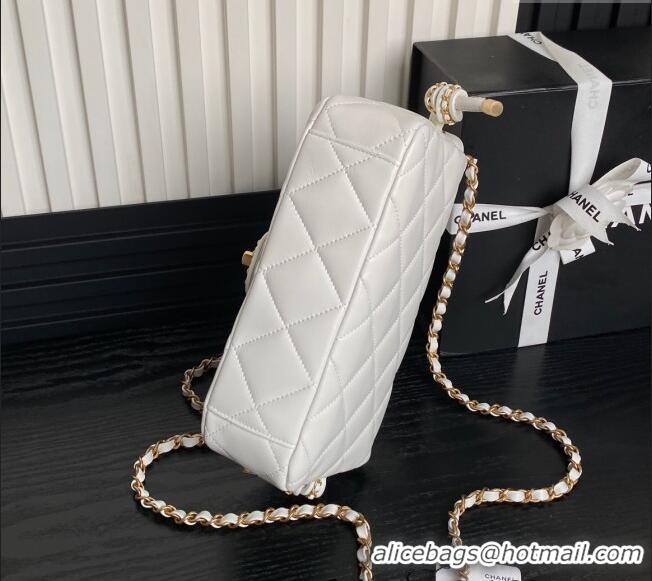 Most Popular Chanel Quilted Lambskin Flap Bag with Top Handle, Chain and Knot AS5317 White 2025