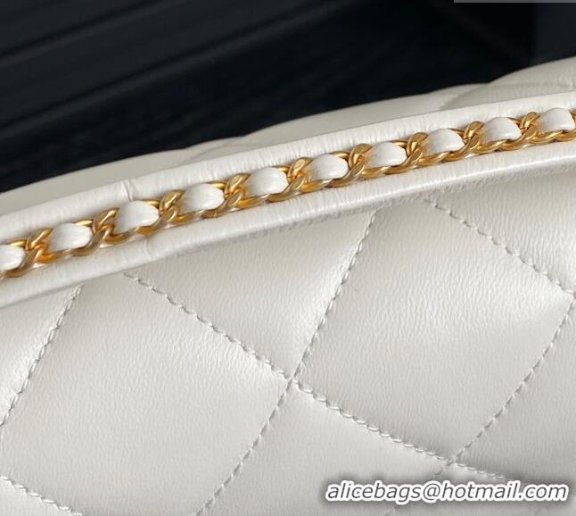 Most Popular Chanel Quilted Lambskin Flap Bag with Top Handle, Chain and Knot AS5317 White 2025