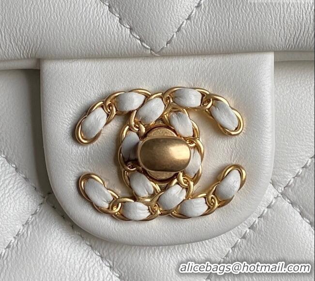 Most Popular Chanel Quilted Lambskin Flap Bag with Top Handle, Chain and Knot AS5317 White 2025