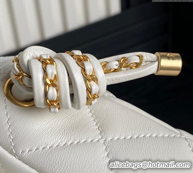 Most Popular Chanel Quilted Lambskin Flap Bag with Top Handle, Chain and Knot AS5317 White 2025