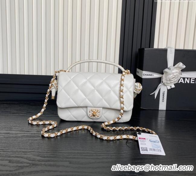 Most Popular Chanel Quilted Lambskin Flap Bag with Top Handle, Chain and Knot AS5317 White 2025