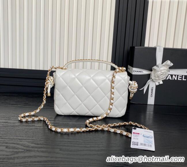 Most Popular Chanel Quilted Lambskin Flap Bag with Top Handle, Chain and Knot AS5317 White 2025