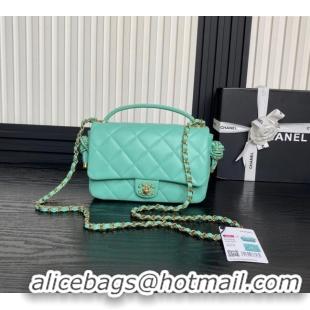 New Fashion Chanel Quilted Lambskin Flap Bag with Top Handle, Chain and Knot AS5317 Green 2025