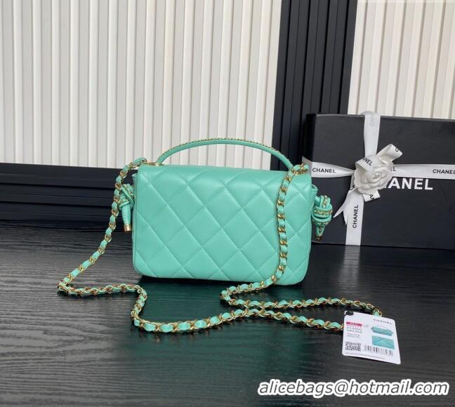 New Fashion Chanel Quilted Lambskin Flap Bag with Top Handle, Chain and Knot AS5317 Green 2025