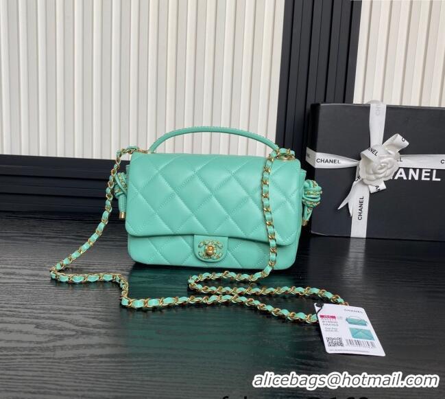 New Fashion Chanel Quilted Lambskin Flap Bag with Top Handle, Chain and Knot AS5317 Green 2025