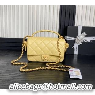 Famous Brand Chanel Quilted Lambskin Flap Bag with Top Handle, Chain and Knot AS5317 Yellow 2025