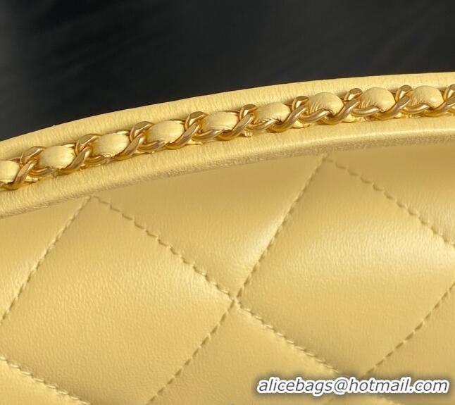 Famous Brand Chanel Quilted Lambskin Flap Bag with Top Handle, Chain and Knot AS5317 Yellow 2025