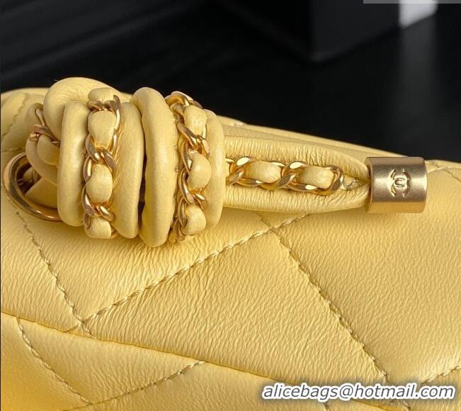 Famous Brand Chanel Quilted Lambskin Flap Bag with Top Handle, Chain and Knot AS5317 Yellow 2025