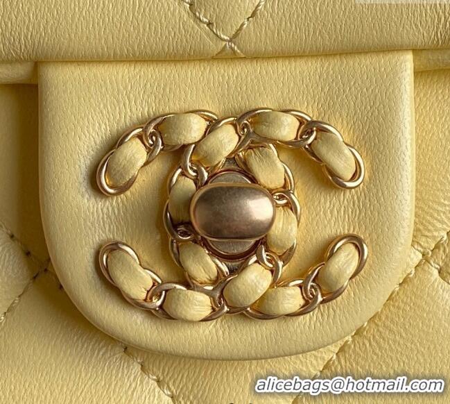 Famous Brand Chanel Quilted Lambskin Flap Bag with Top Handle, Chain and Knot AS5317 Yellow 2025