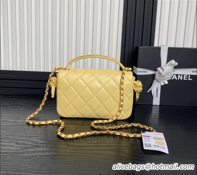 Famous Brand Chanel Quilted Lambskin Flap Bag with Top Handle, Chain and Knot AS5317 Yellow 2025