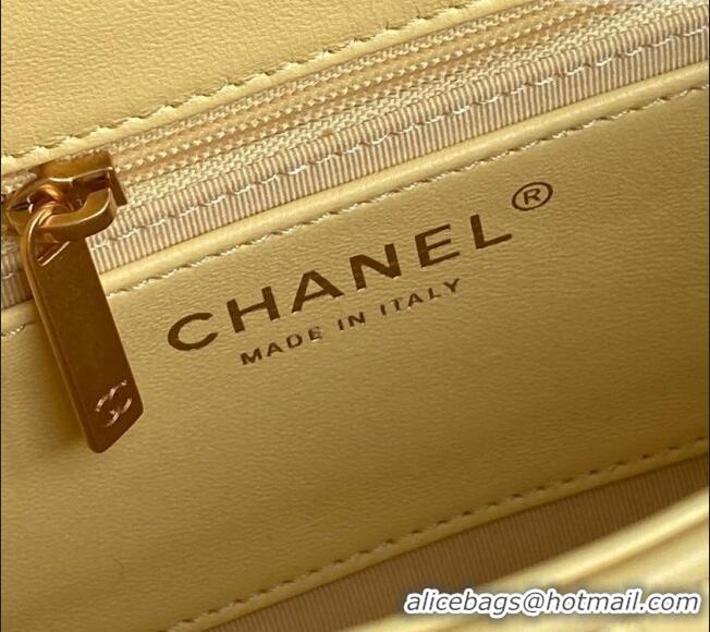 Famous Brand Chanel Quilted Lambskin Flap Bag with Top Handle, Chain and Knot AS5317 Yellow 2025