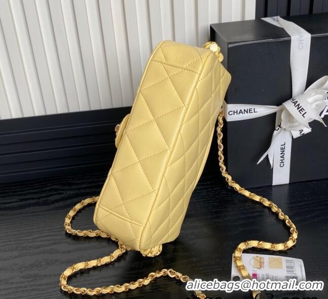 Famous Brand Chanel Quilted Lambskin Flap Bag with Top Handle, Chain and Knot AS5317 Yellow 2025