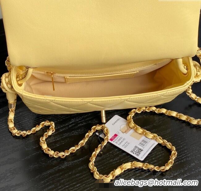 Famous Brand Chanel Quilted Lambskin Flap Bag with Top Handle, Chain and Knot AS5317 Yellow 2025