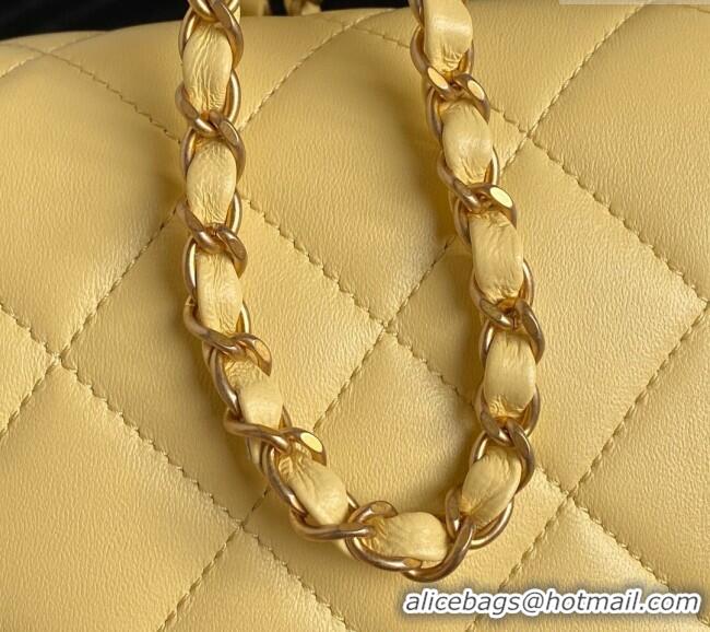 Famous Brand Chanel Quilted Lambskin Flap Bag with Top Handle, Chain and Knot AS5317 Yellow 2025