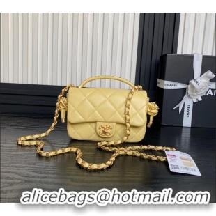 Well Crafted Chanel Quilted Lambskin Mini Flap Bag with Top Handle, Chain and Knot AS5298 Yellow 2025