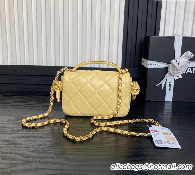 Well Crafted Chanel Quilted Lambskin Mini Flap Bag with Top Handle, Chain and Knot AS5298 Yellow 2025