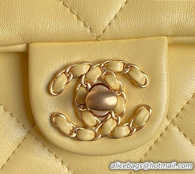 Well Crafted Chanel Quilted Lambskin Mini Flap Bag with Top Handle, Chain and Knot AS5298 Yellow 2025