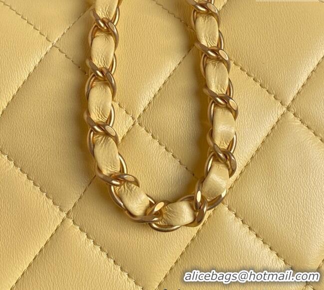 Well Crafted Chanel Quilted Lambskin Mini Flap Bag with Top Handle, Chain and Knot AS5298 Yellow 2025