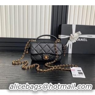 Inexpensive Chanel Quilted Lambskin Mini Flap Bag with Top Handle, Chain and Knot AS5298 Black 2025