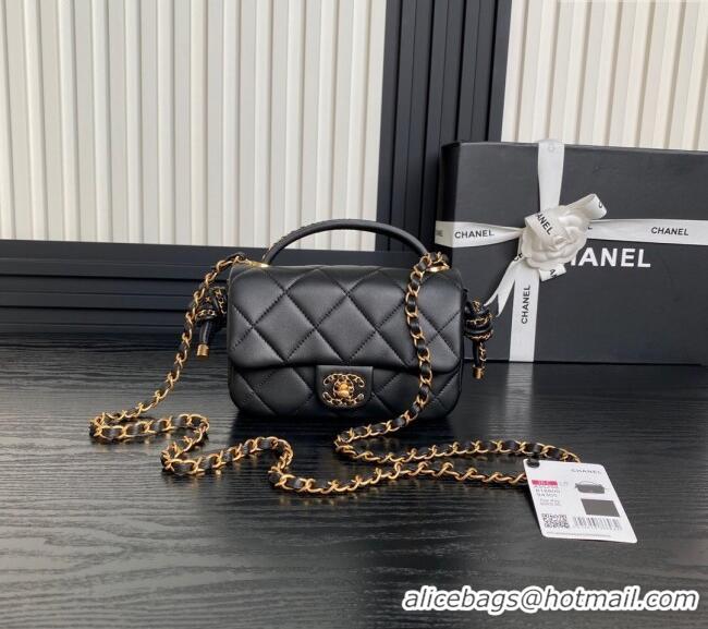 Inexpensive Chanel Quilted Lambskin Mini Flap Bag with Top Handle, Chain and Knot AS5298 Black 2025