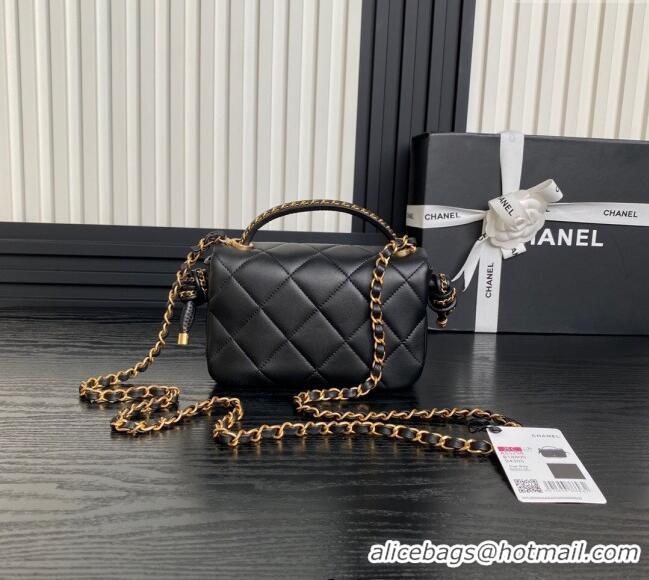 Inexpensive Chanel Quilted Lambskin Mini Flap Bag with Top Handle, Chain and Knot AS5298 Black 2025