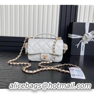 Top Design Chanel Quilted Lambskin Mini Flap Bag with Top Handle, Chain and Knot AS5298 White 2025