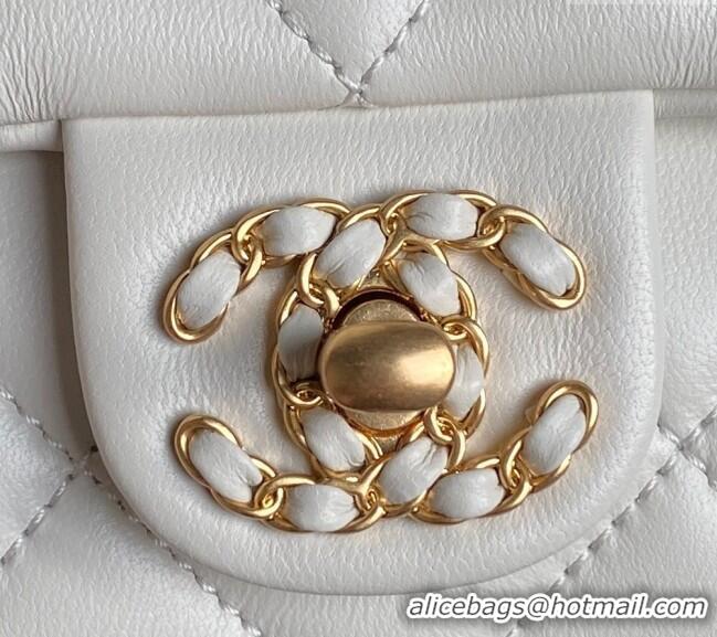 Top Design Chanel Quilted Lambskin Mini Flap Bag with Top Handle, Chain and Knot AS5298 White 2025