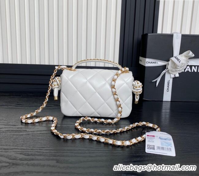 Top Design Chanel Quilted Lambskin Mini Flap Bag with Top Handle, Chain and Knot AS5298 White 2025