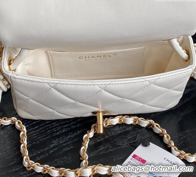 Top Design Chanel Quilted Lambskin Mini Flap Bag with Top Handle, Chain and Knot AS5298 White 2025