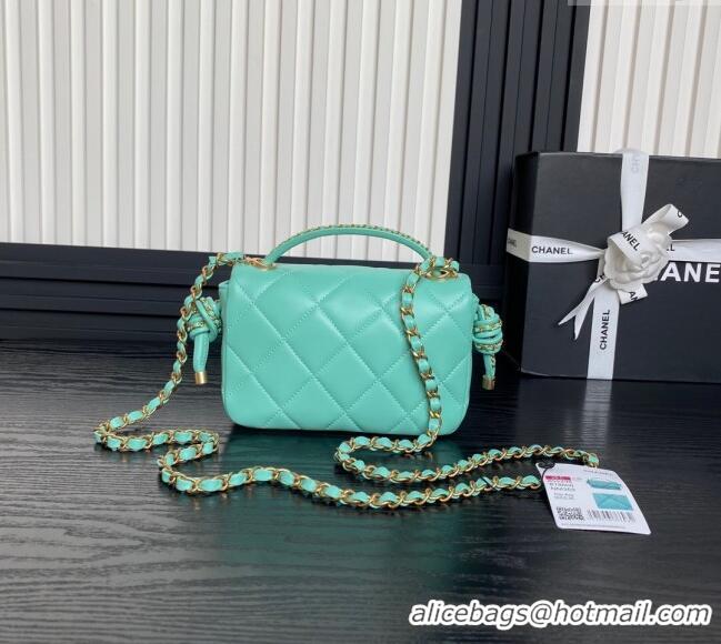 Best Price Chanel Quilted Lambskin Mini Flap Bag with Top Handle, Chain and Knot AS5298 Green 2025