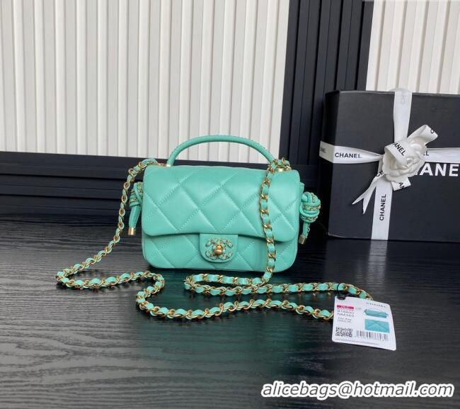 Best Price Chanel Quilted Lambskin Mini Flap Bag with Top Handle, Chain and Knot AS5298 Green 2025