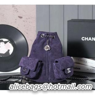 Top Quality Chanel Vintage Suede Backpack Bag Pouch Violet CH011304 Purple 2025