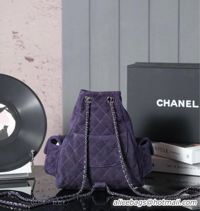 Top Quality Chanel Vintage Suede Backpack Bag Pouch Violet CH011304 Purple 2025