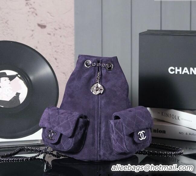 Top Quality Chanel Vintage Suede Backpack Bag Pouch Violet CH011304 Purple 2025