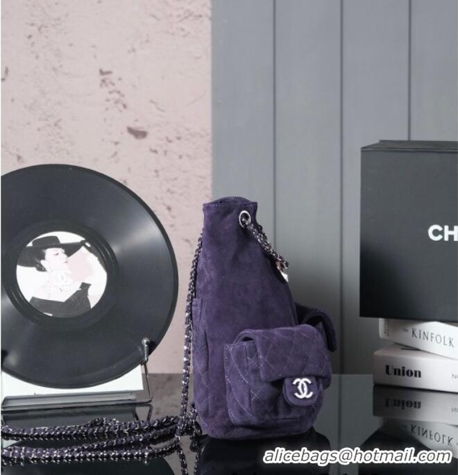 Top Quality Chanel Vintage Suede Backpack Bag Pouch Violet CH011304 Purple 2025