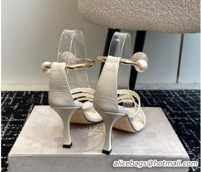 Good Quality Jimmy Choo Lambskin Strap Heel Sandals 10cm with Anklet White 1224024