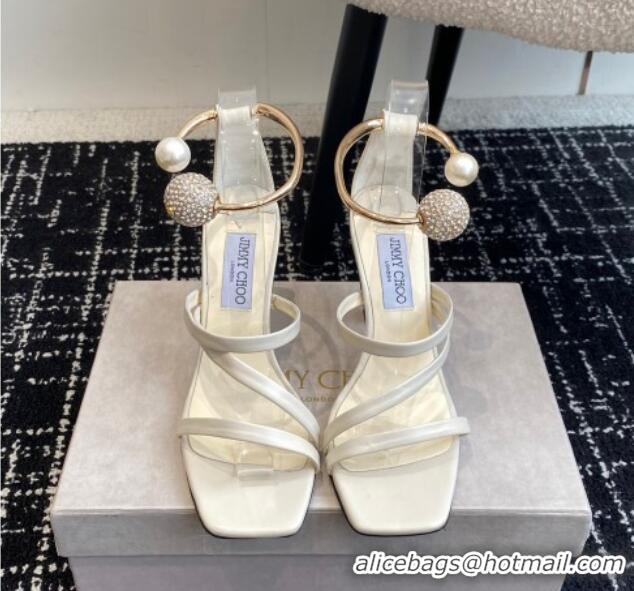 Good Quality Jimmy Choo Lambskin Strap Heel Sandals 10cm with Anklet White 1224024