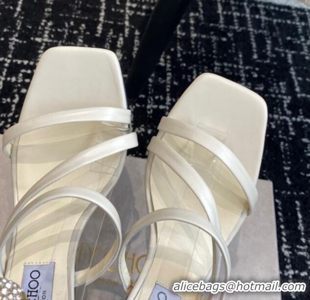 Good Quality Jimmy Choo Lambskin Strap Heel Sandals 10cm with Anklet White 1224024