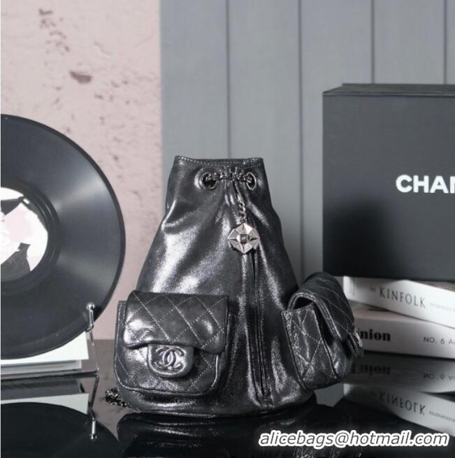 Best Price Chanel Vintage Suede Backpack Bag Pouch Violet CH011304 Dark Silver Grey 2025