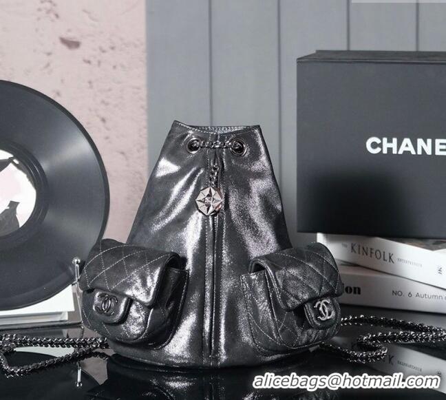 Best Price Chanel Vintage Suede Backpack Bag Pouch Violet CH011304 Dark Silver Grey 2025