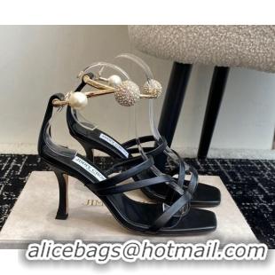 Best Product Jimmy Choo Lambskin Strap Heel Sandals 10cm with Anklet Black 1224025