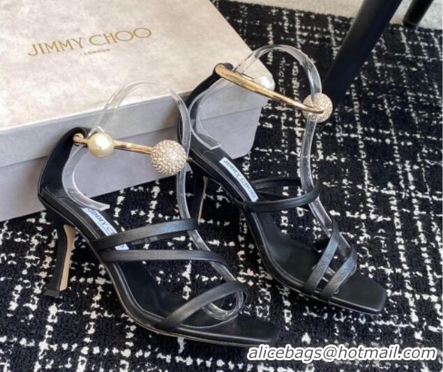 Best Product Jimmy Choo Lambskin Strap Heel Sandals 10cm with Anklet Black 1224025