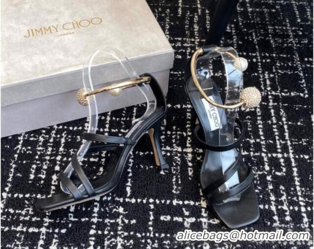 Best Product Jimmy Choo Lambskin Strap Heel Sandals 10cm with Anklet Black 1224025