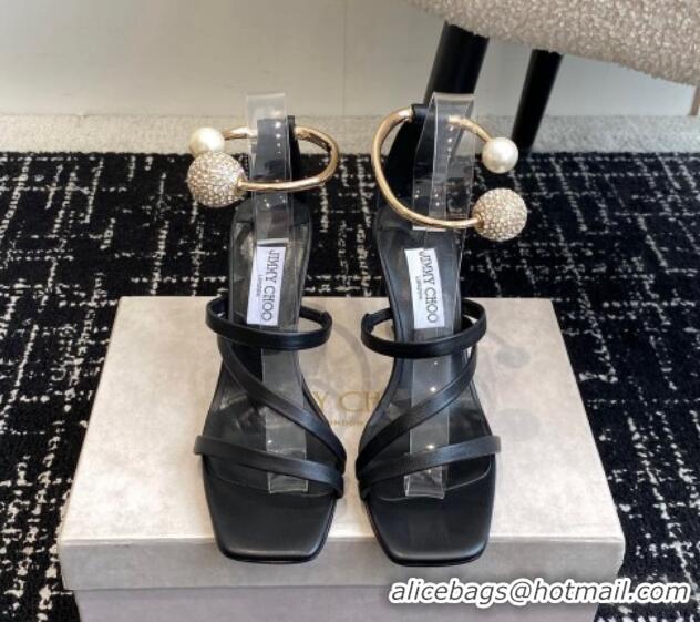 Best Product Jimmy Choo Lambskin Strap Heel Sandals 10cm with Anklet Black 1224025